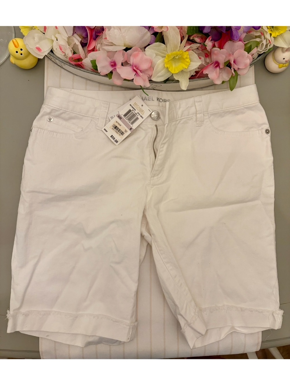 Michael Kors White Bermuda Shorts with Rolled Hems